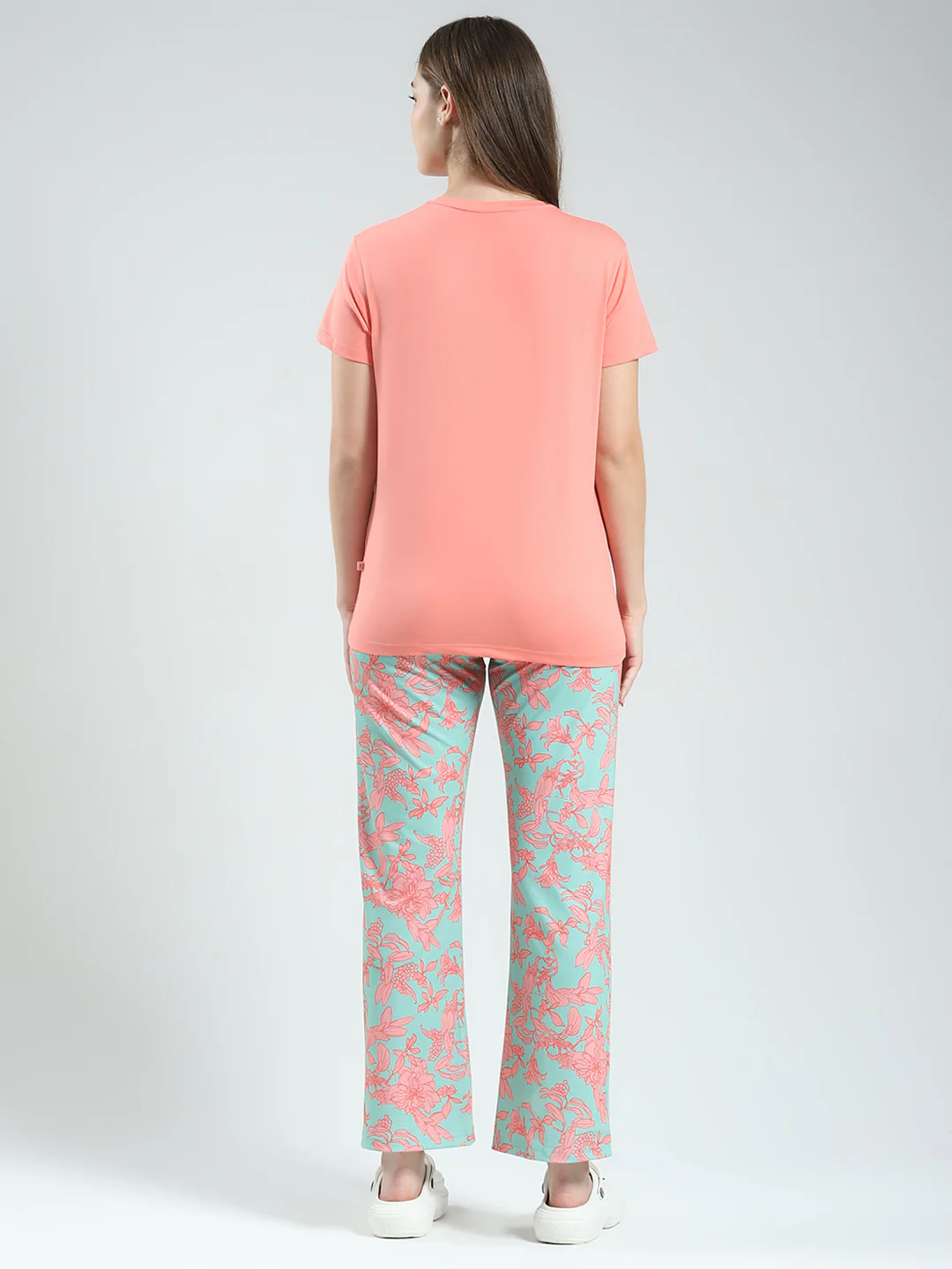 Women Coral Printed Round Neck Half Sleeve Lower Set - Image 5