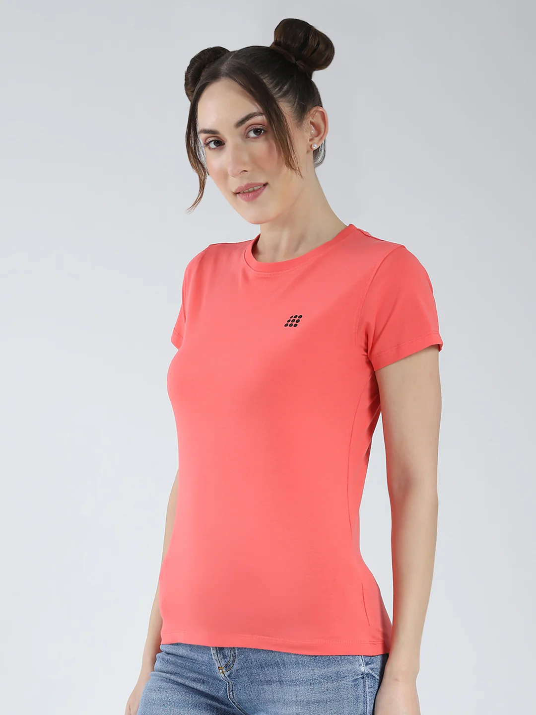 Rock.it Women Coral Solid Round Neck Half Sleeve Top - Image 3