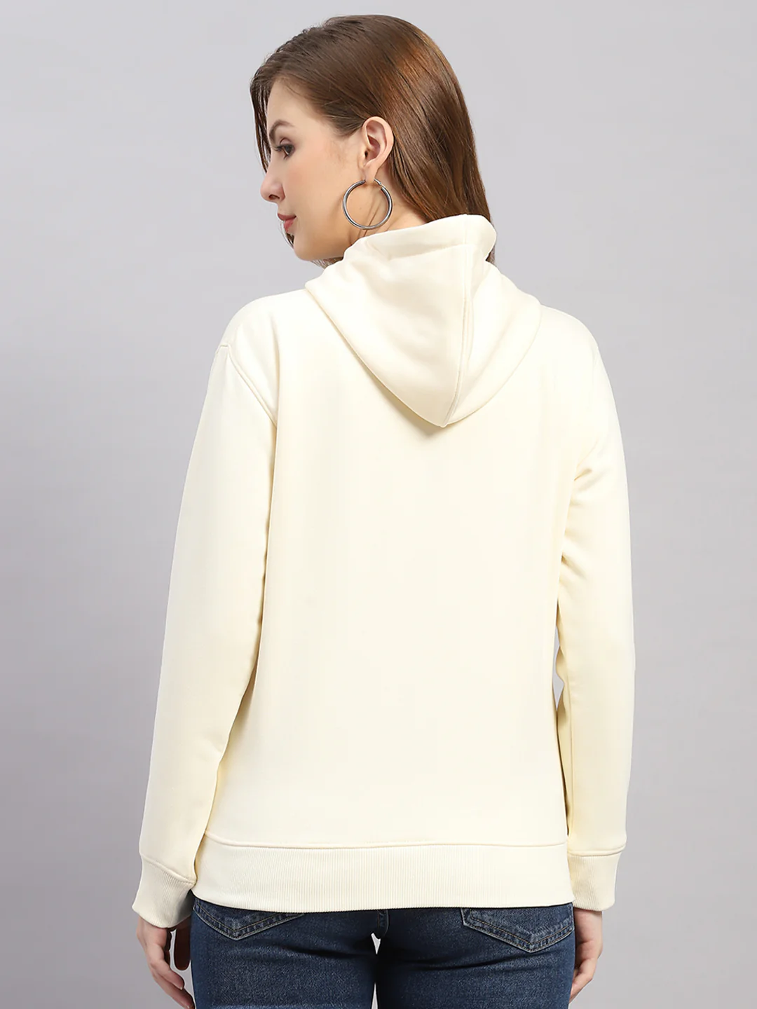 Women Cream Printed Hooded Full Sleeve Sweatshirt - Image 5