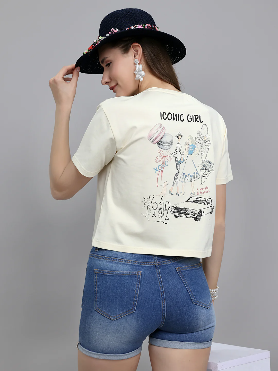 Women Cream Printed Round Neck Half Sleeve Top - Image 8
