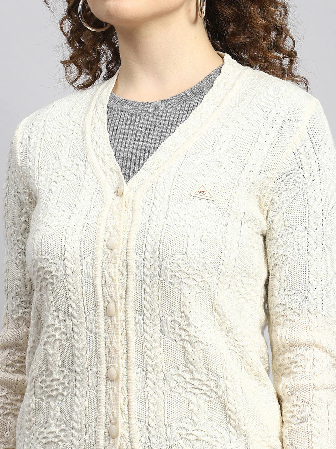 Women Cream Self Cardigan - Image 6