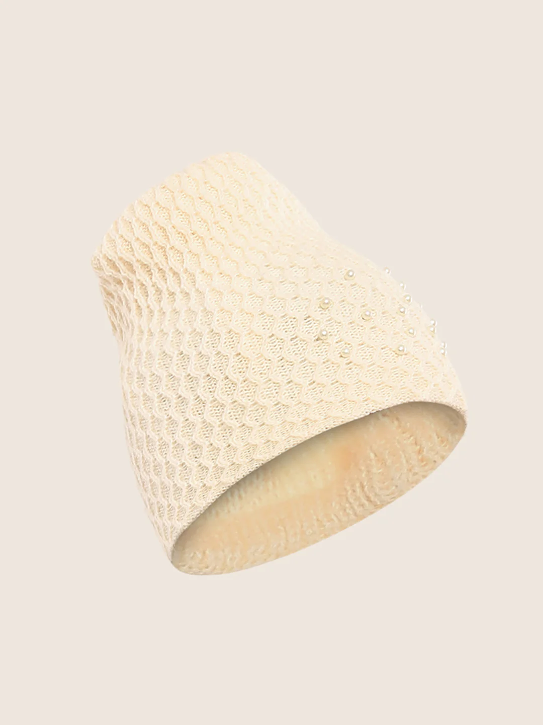 Women Cream Self Design Cap - Image 2