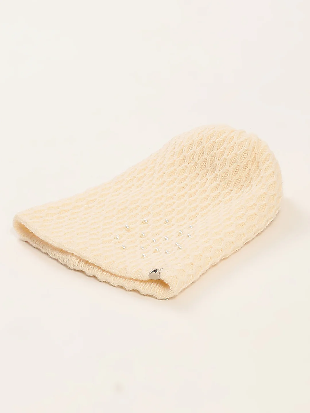 Women Cream Self Design Cap - Image 6