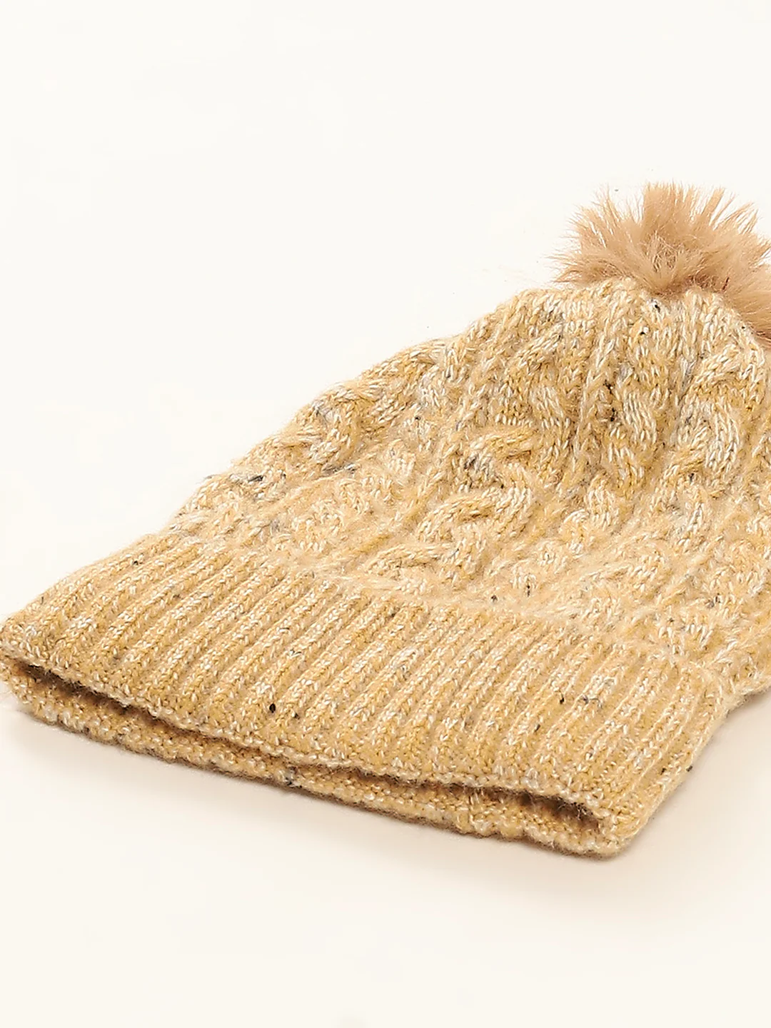 Women Cream Self Design Cap - Image 7