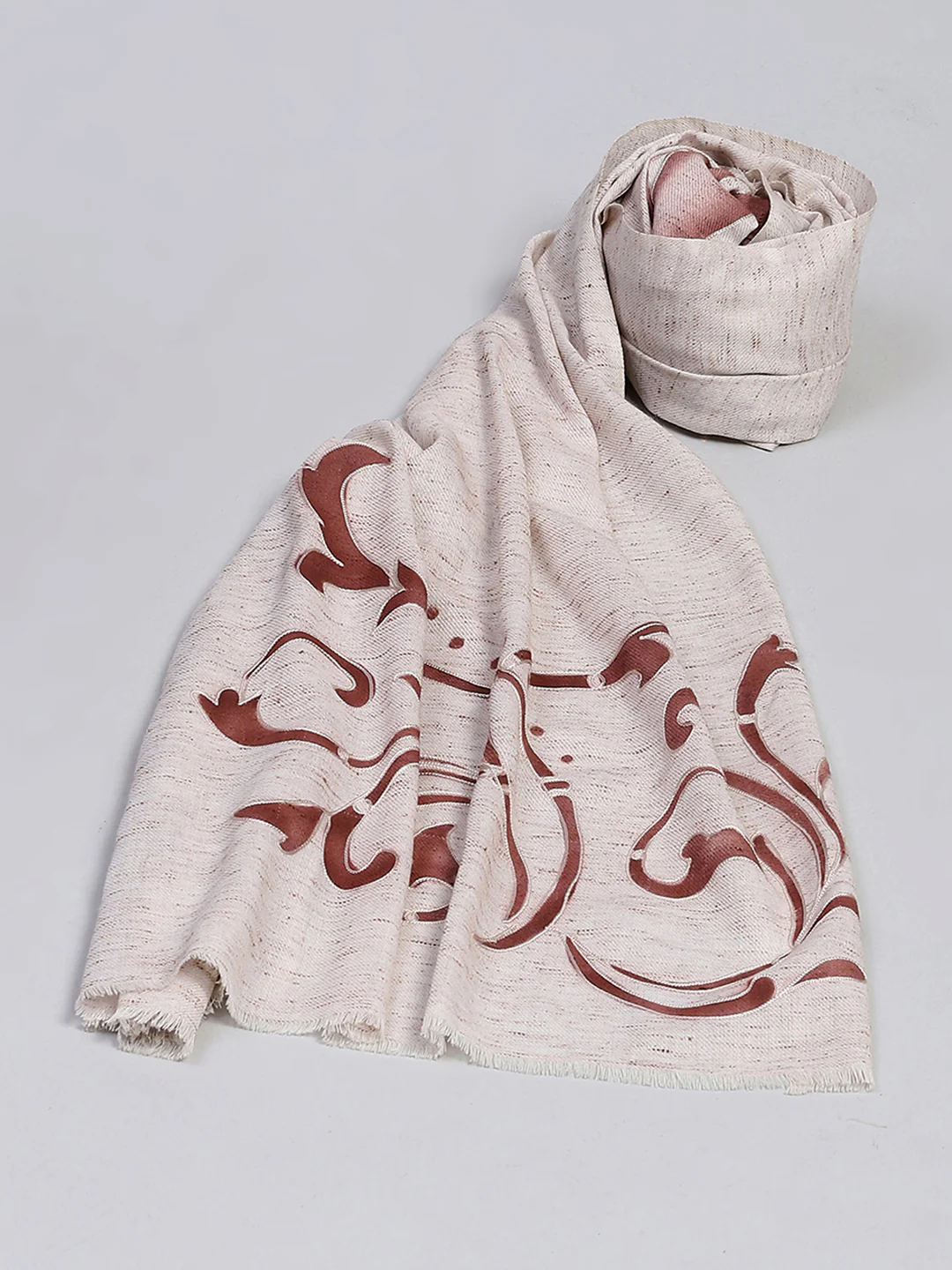 Women Cream Self Design Shawl - Image 6