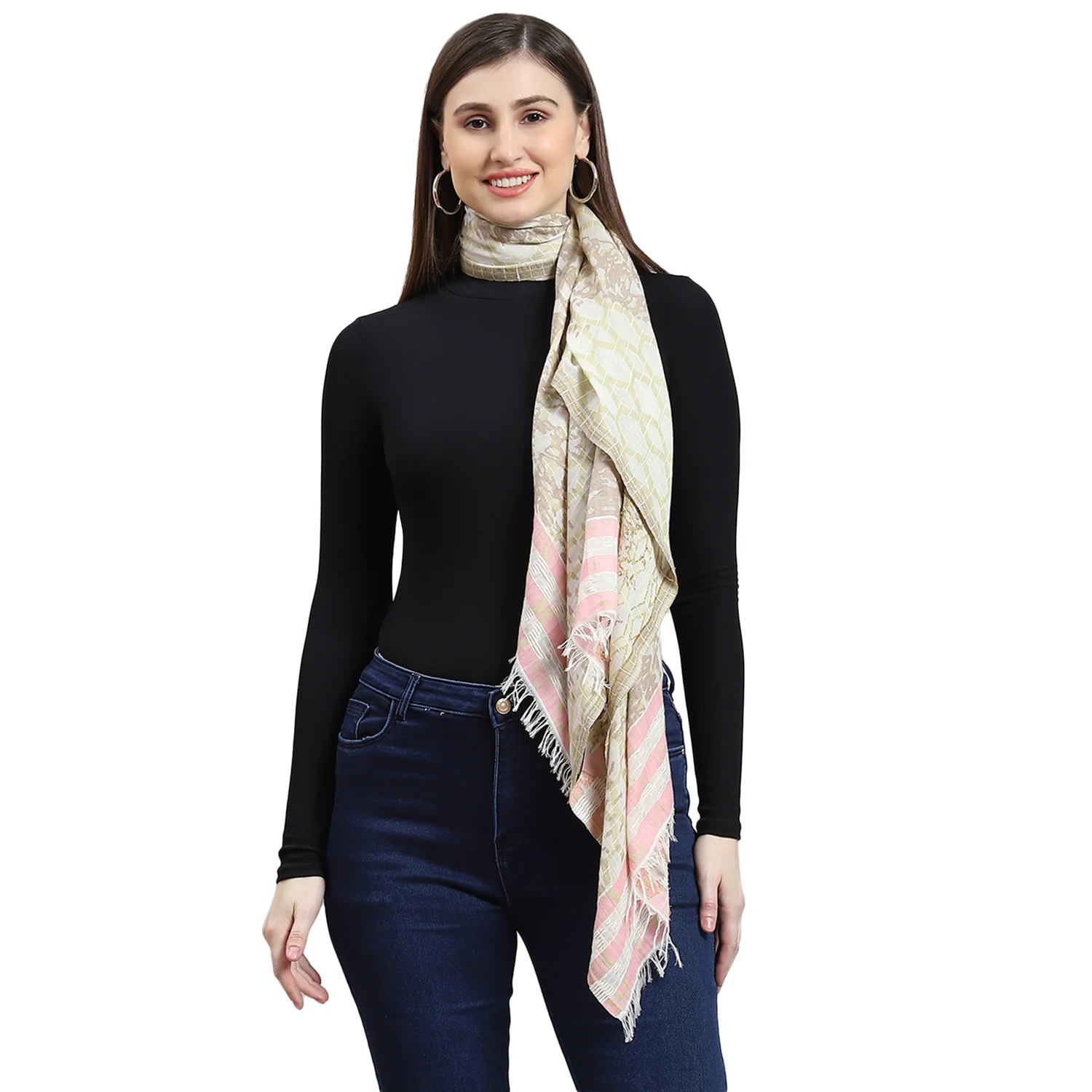 Women Cream Self Design Stole - Image 6