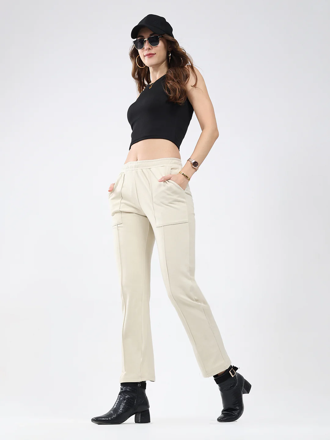 Women Cream Solid Regular Fit Winter Lower - Image 2