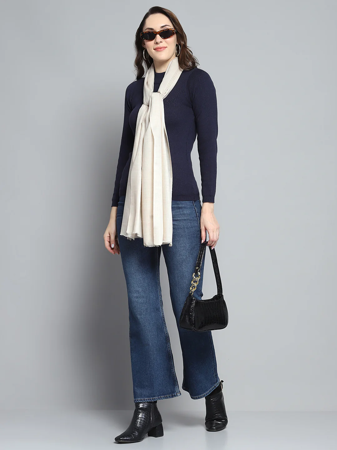 Women Cream Solid Stole - Image 2