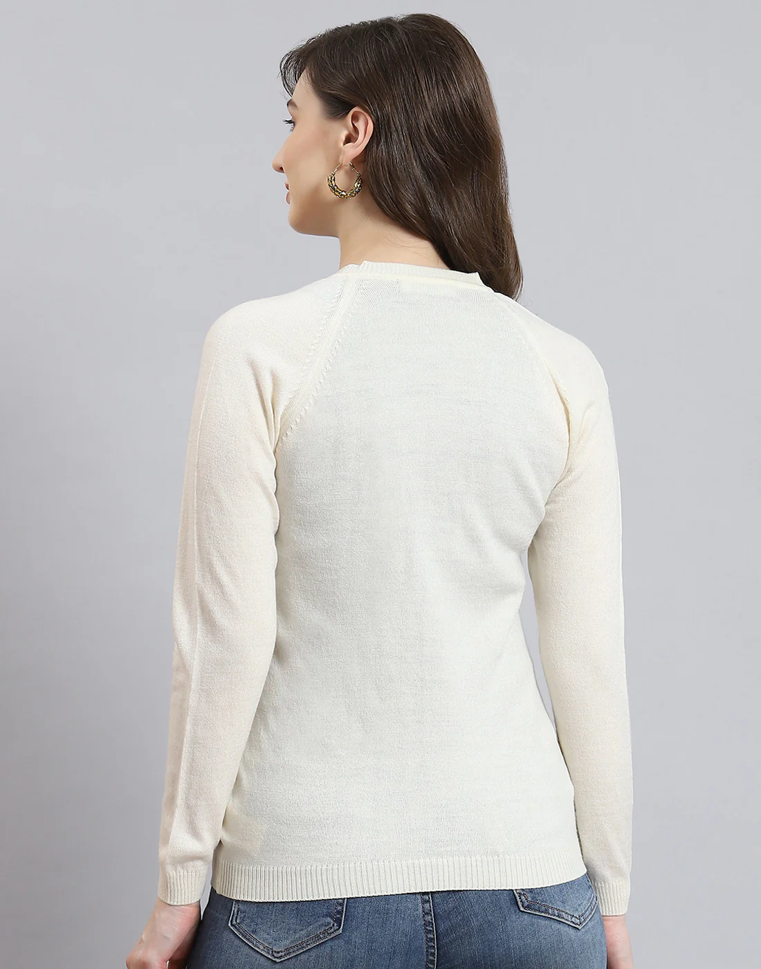 Women Cream Solid V Neck Full Sleeve Cardigan - Image 6