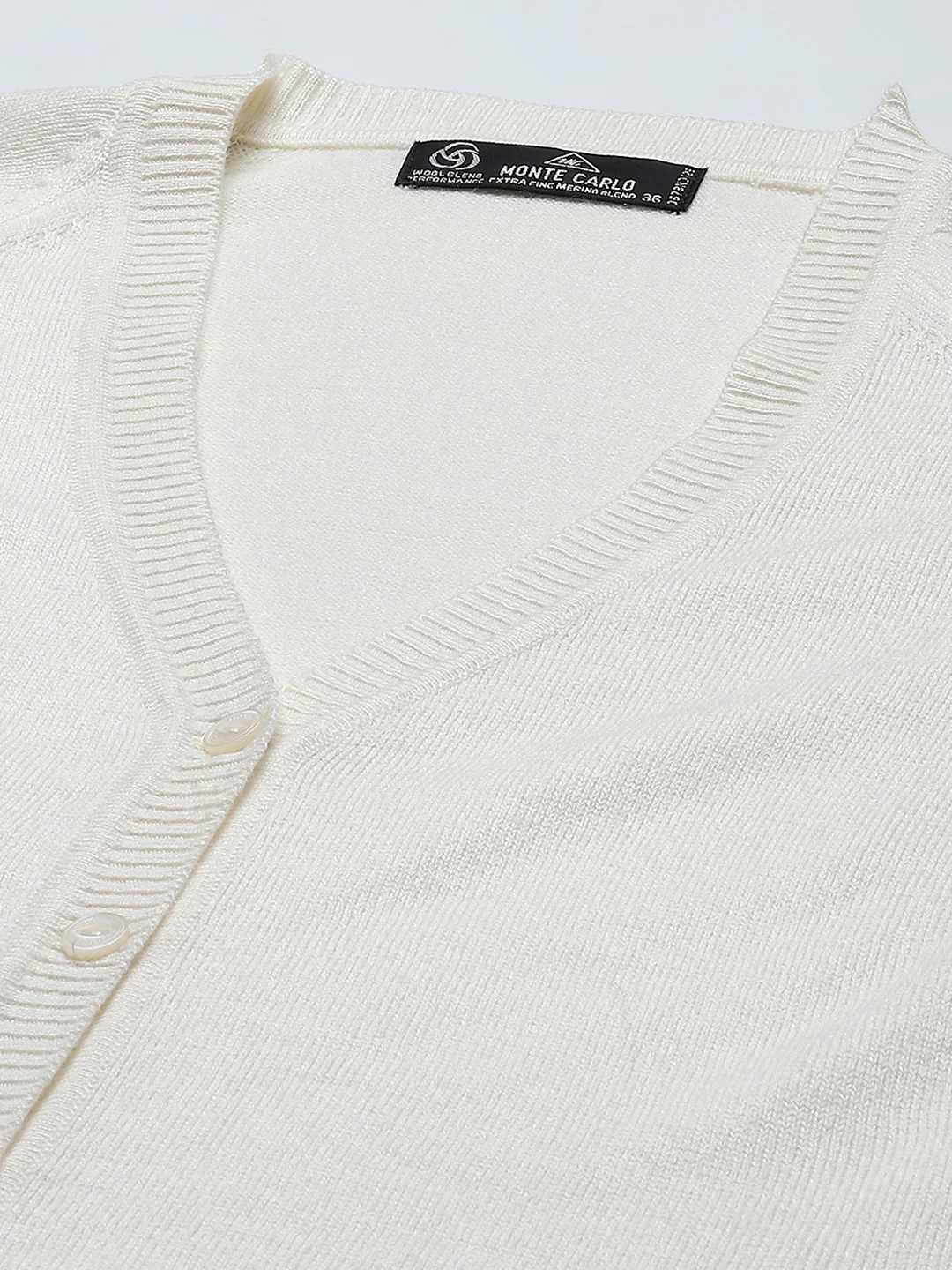Women Cream Solid V Neck Full Sleeve Cardigan - Image 7