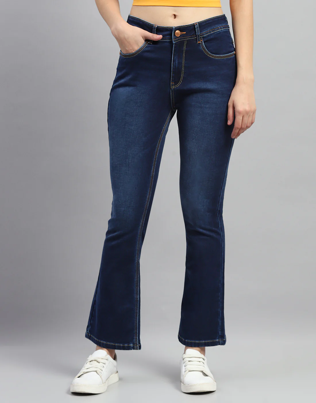 Women Dark Blue Light Wash Bootcut Denim - Image 2