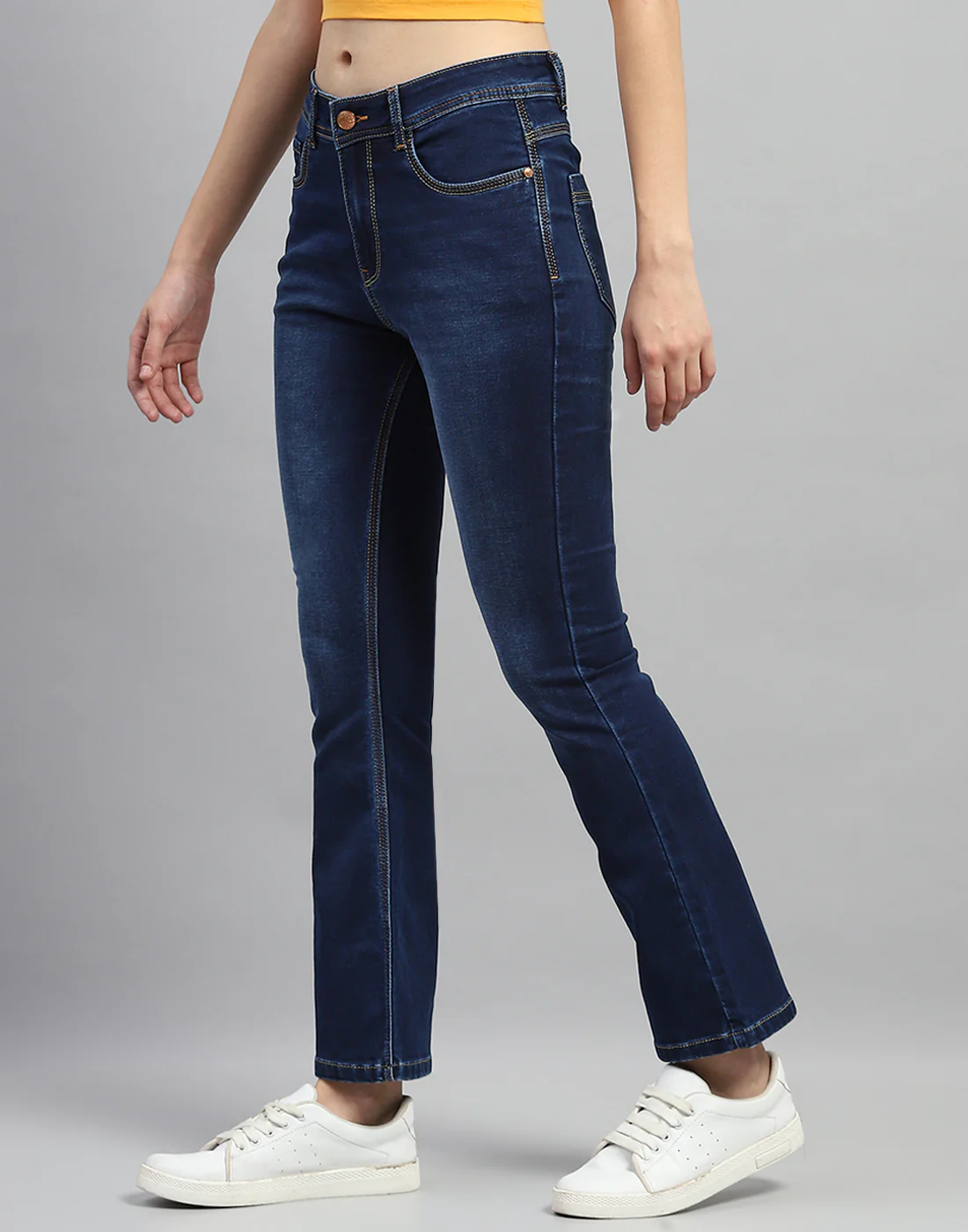 Women Dark Blue Light Wash Bootcut Denim - Image 3