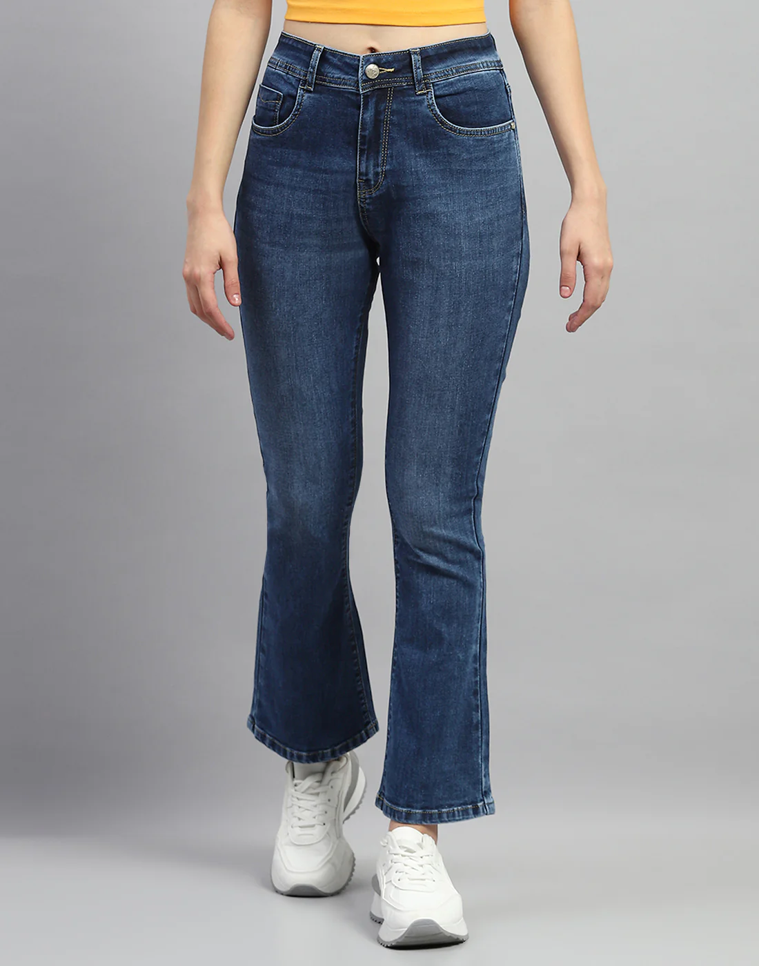 Women Dark Blue Light Wash Bootcut Denim - Image 2