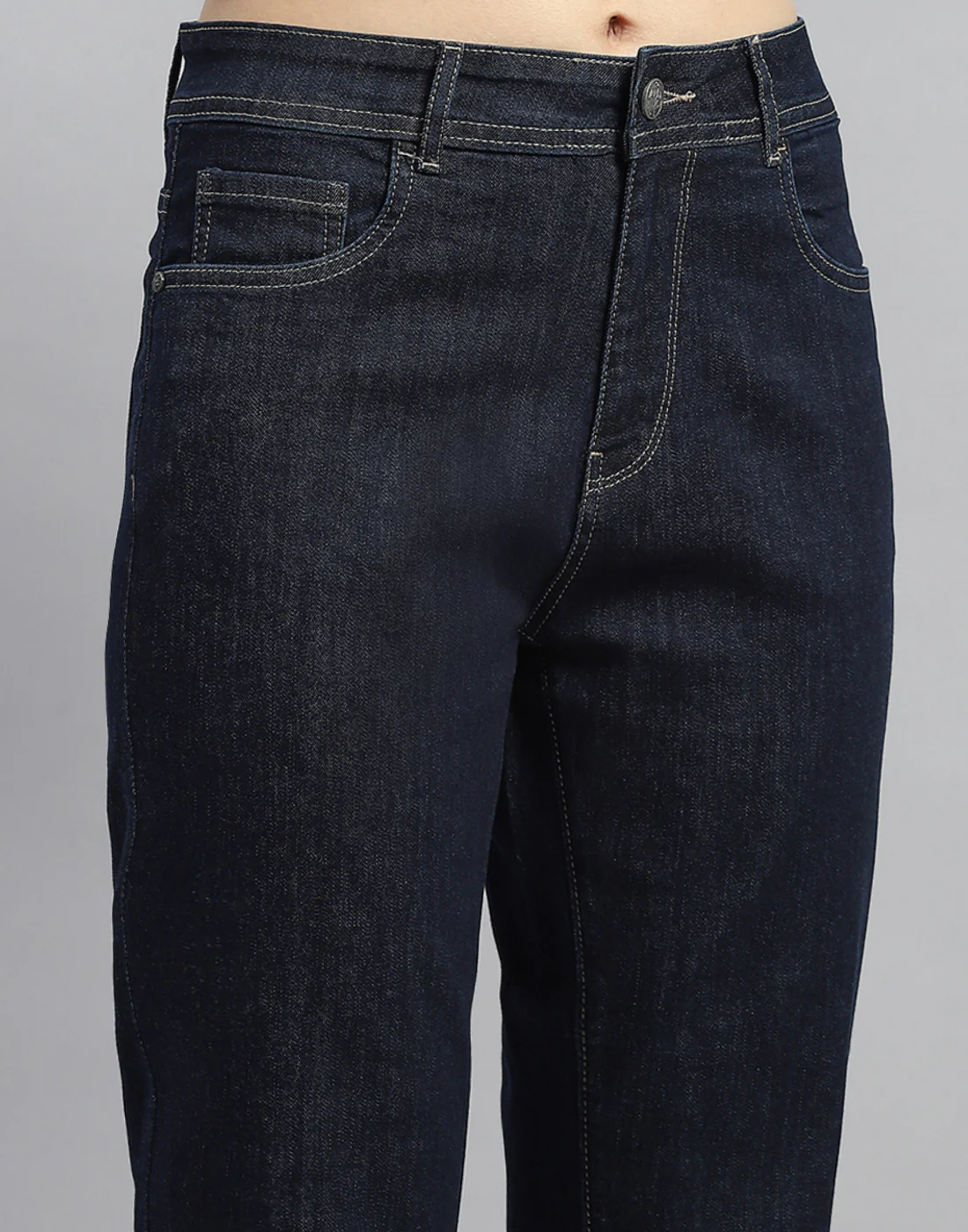 Women Dark Blue Solid Straight Fit Denim - Image 6
