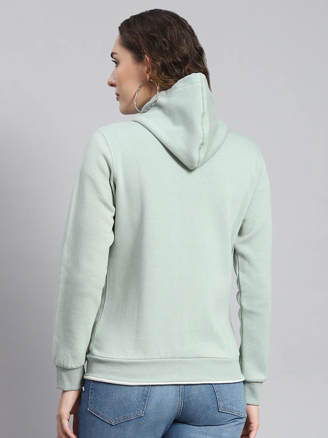 Women Green Embroidered Hooded Full Sleeve Sweatshirts - Image 5