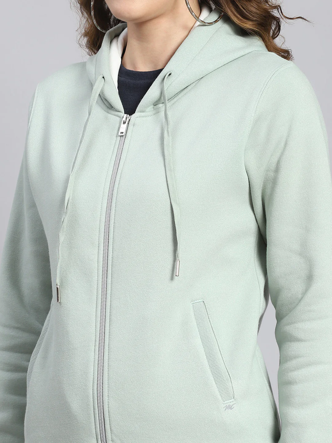 Women Green Embroidered Hooded Full Sleeve Sweatshirts - Image 6
