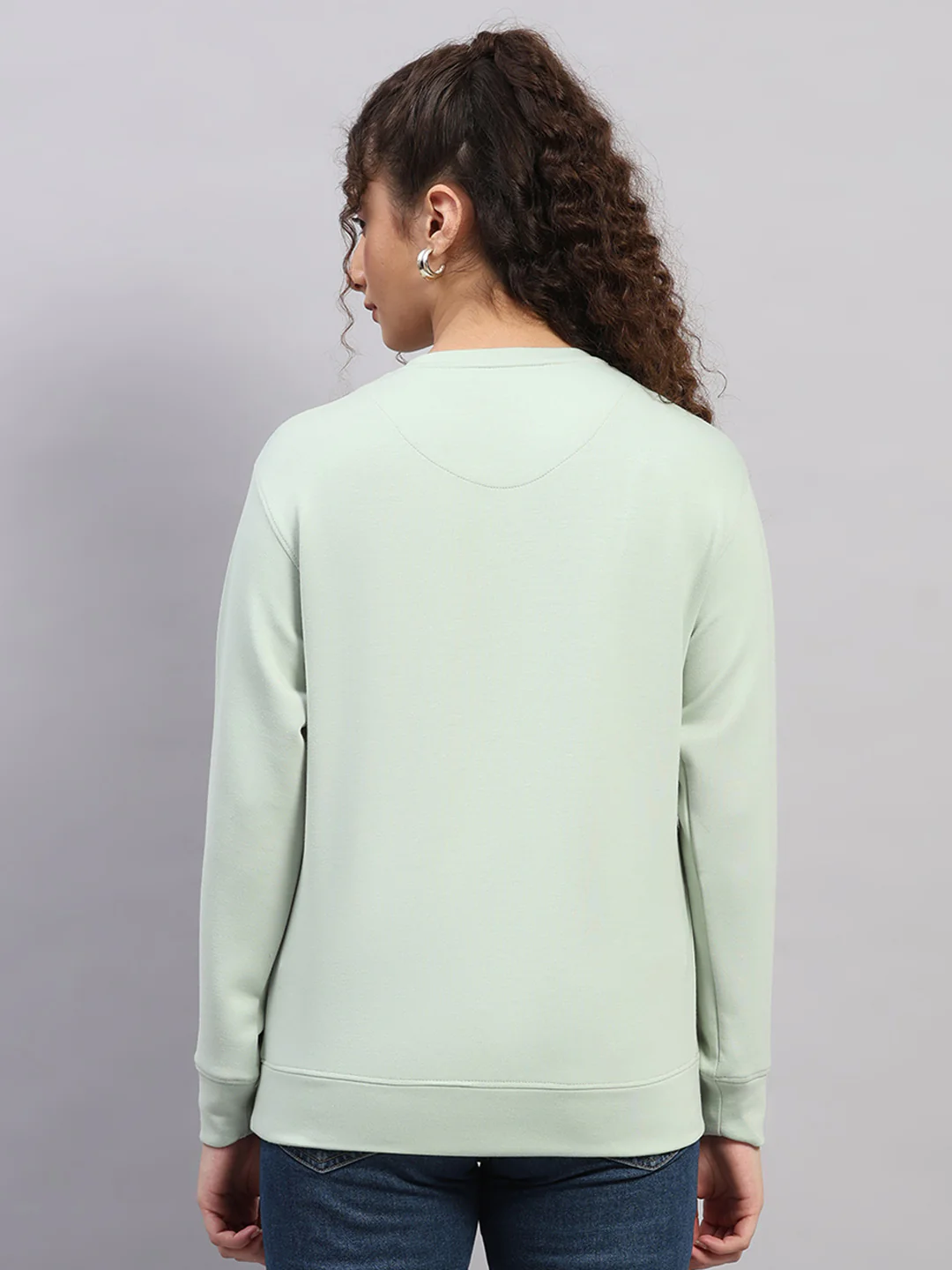 Women Green Embroidered Round Neck Full Sleeve Sweatshirt - Image 5