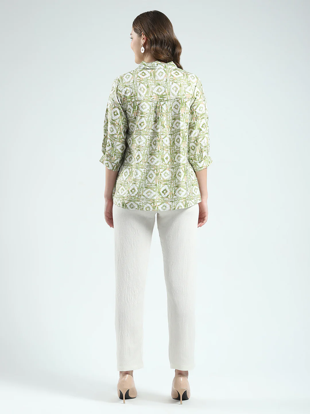 Women Green Printed Collar 3/4th Sleeve Cords Set - Image 6