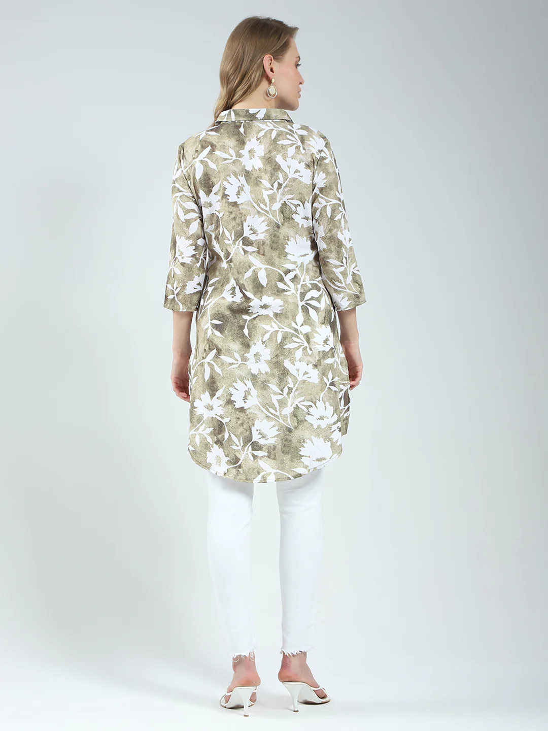 Women Green Printed Collar 3/4th Sleeve Tunic - Image 5