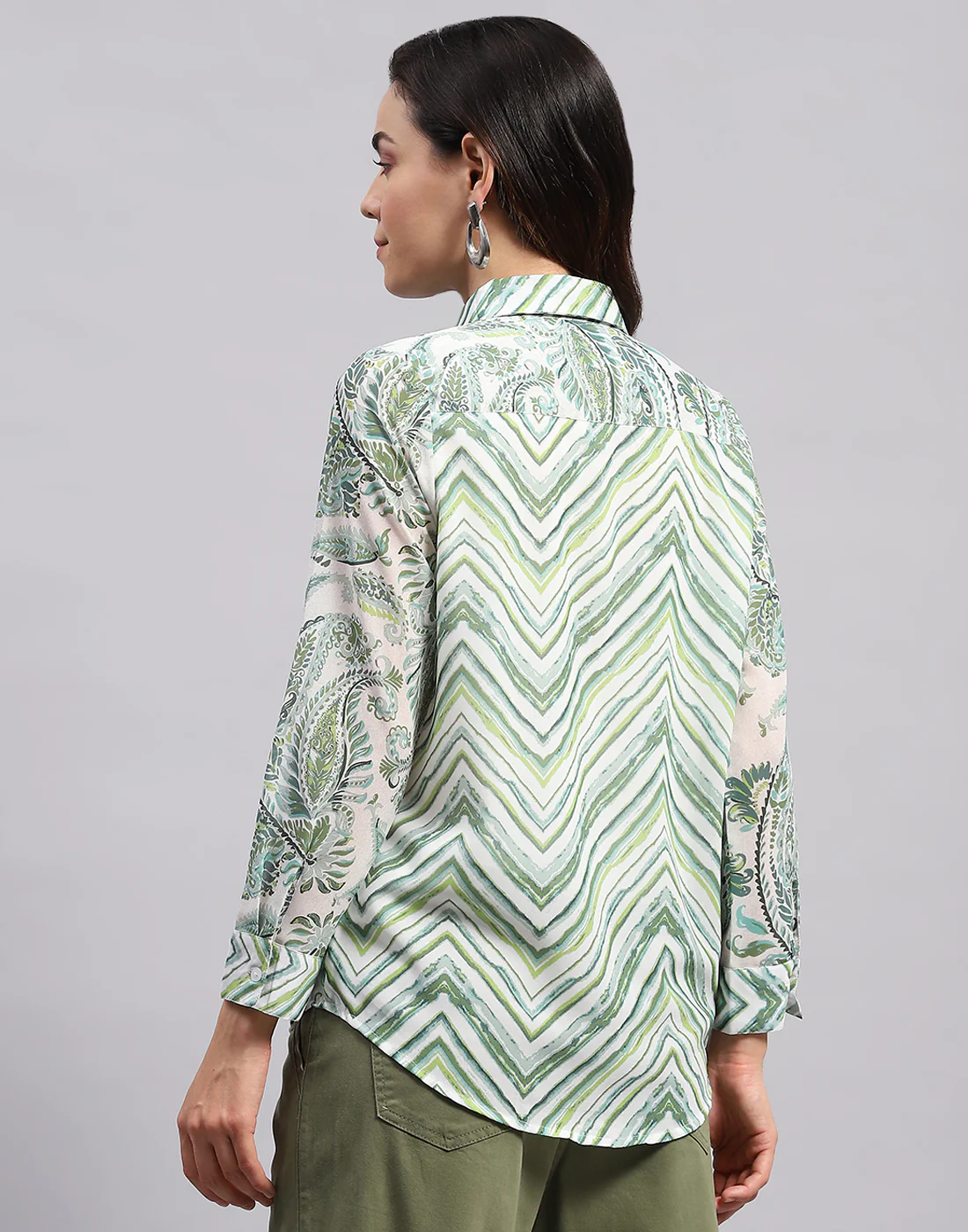 Women Green Printed Collar Full Sleeve Top - Image 6