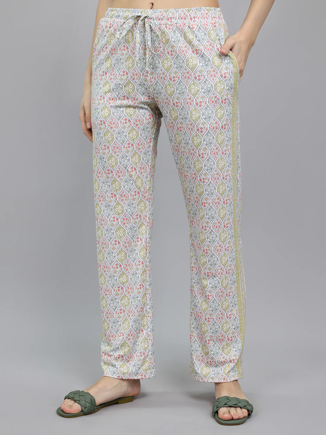 Women Green Printed Collar Half Sleeve Lower Set - Image 7