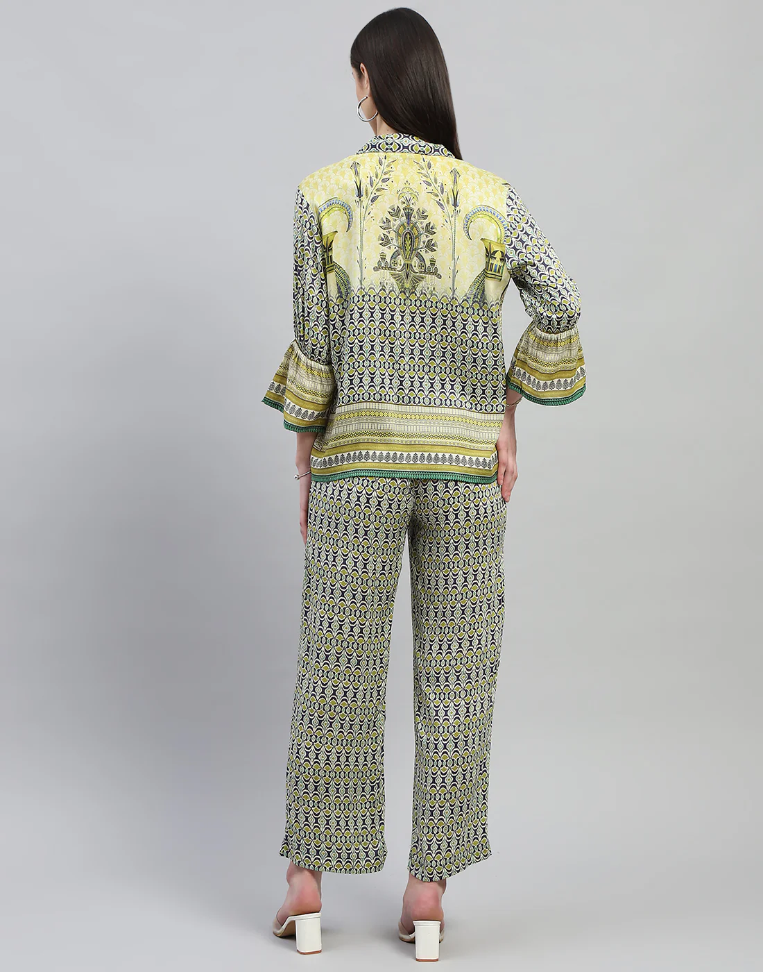 Women Green Printed Collar Neck 3/4 Sleeve Lower Set - Image 5