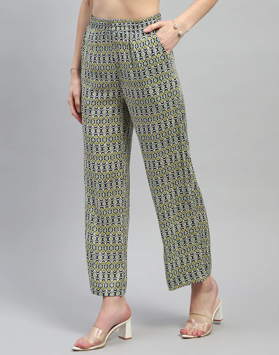 Women Green Printed Collar Neck 3/4 Sleeve Lower Set - Image 7
