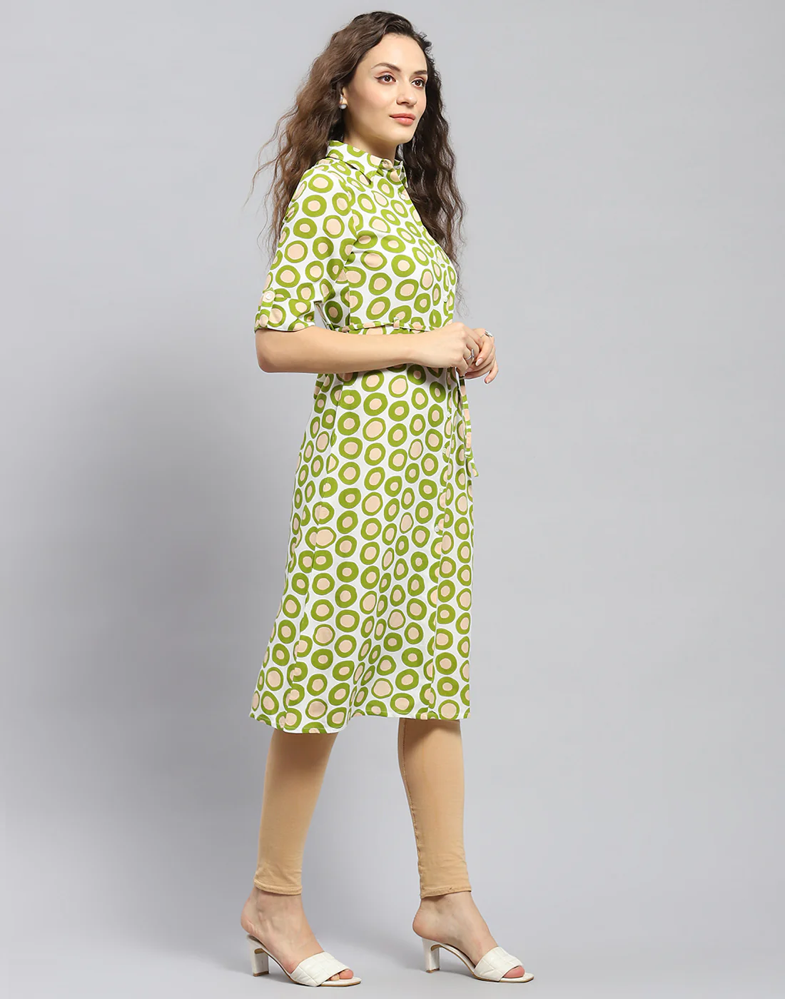 Women Green Printed Collar Short Sleeve Tunic - Image 5