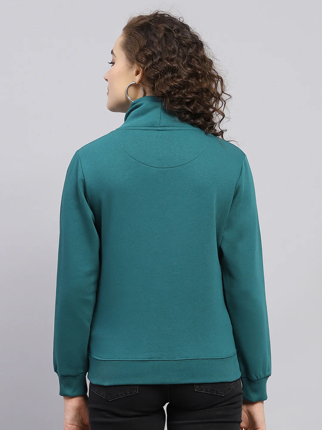 Women Green Printed High Neck Full Sleeve Sweatshirt - Image 5