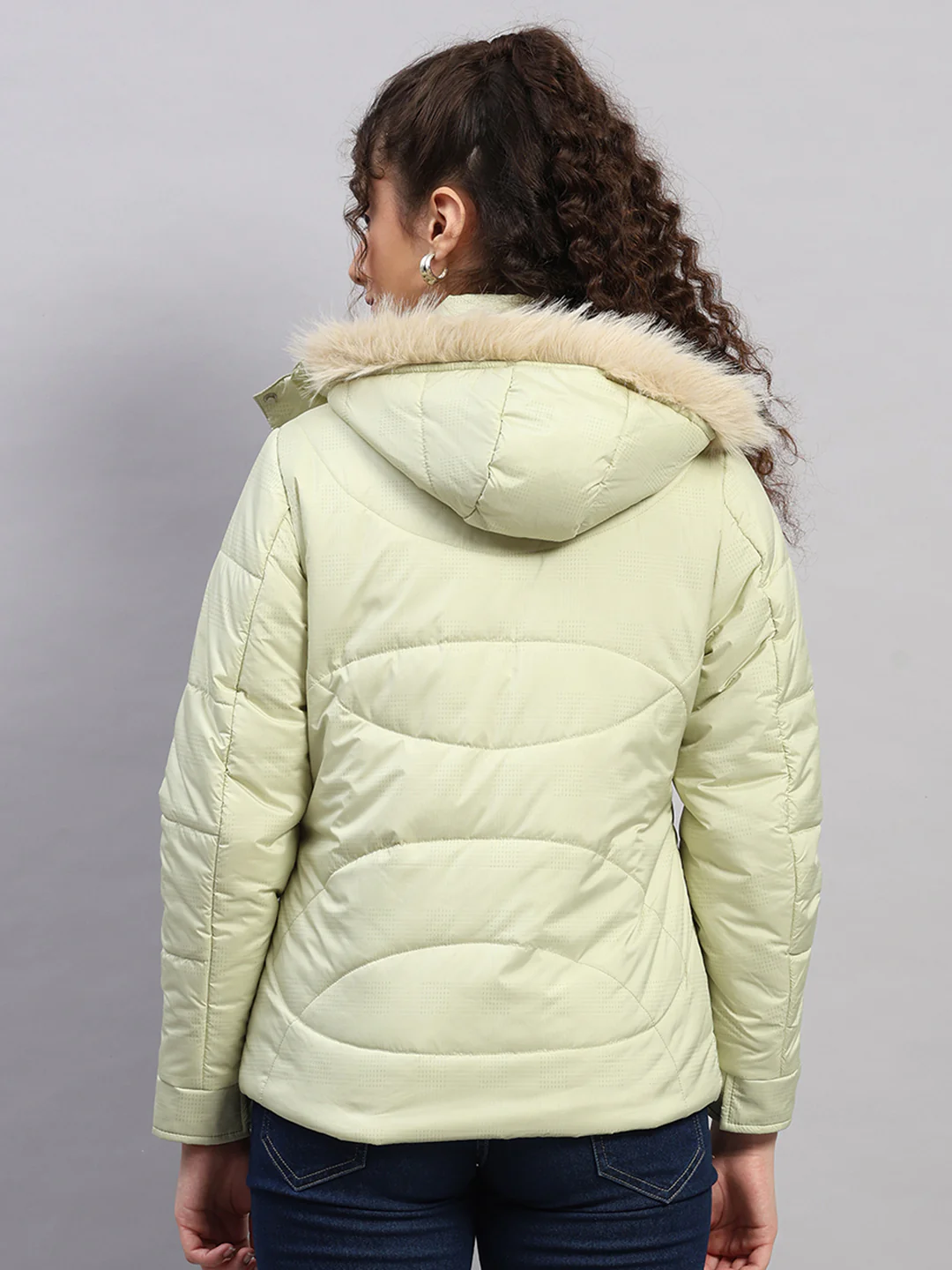 Women Green Printed Hooded Full Sleeve Jacket - Image 5