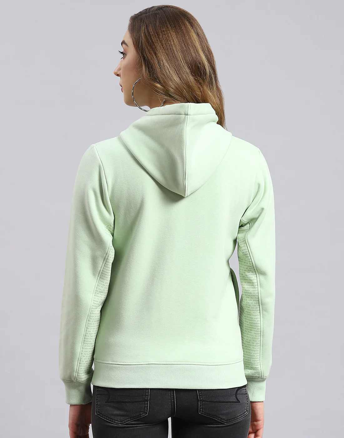 Women Green Printed Hooded Full Sleeve Sweatshirt - Image 5