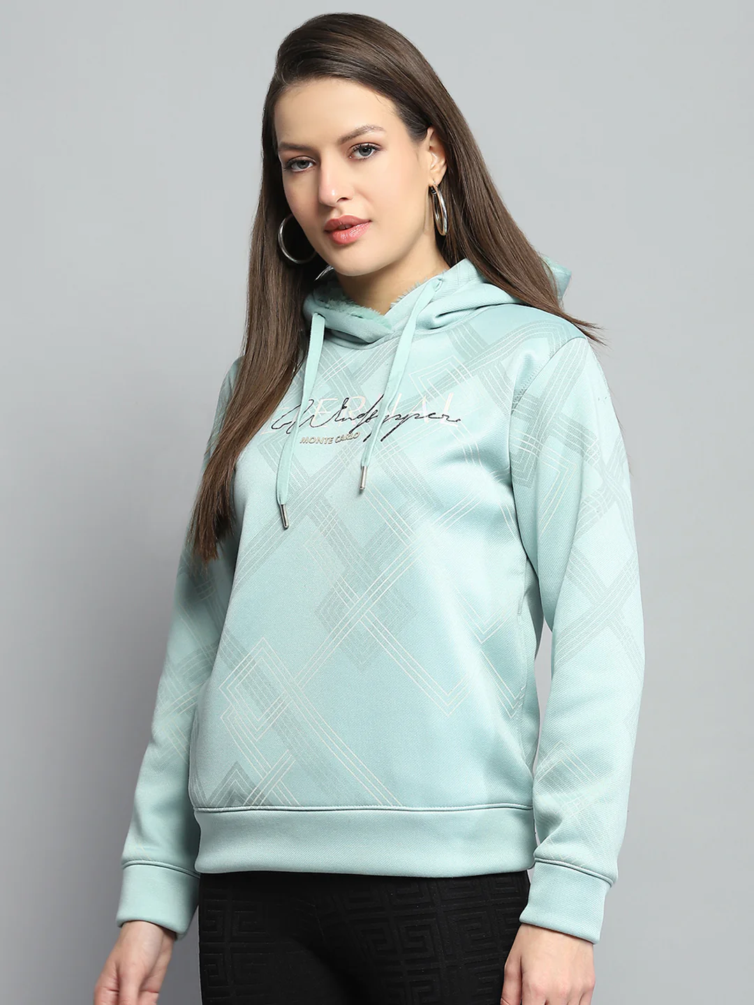 Women Green Printed Hooded Full Sleeve Sweatshirt - Image 3