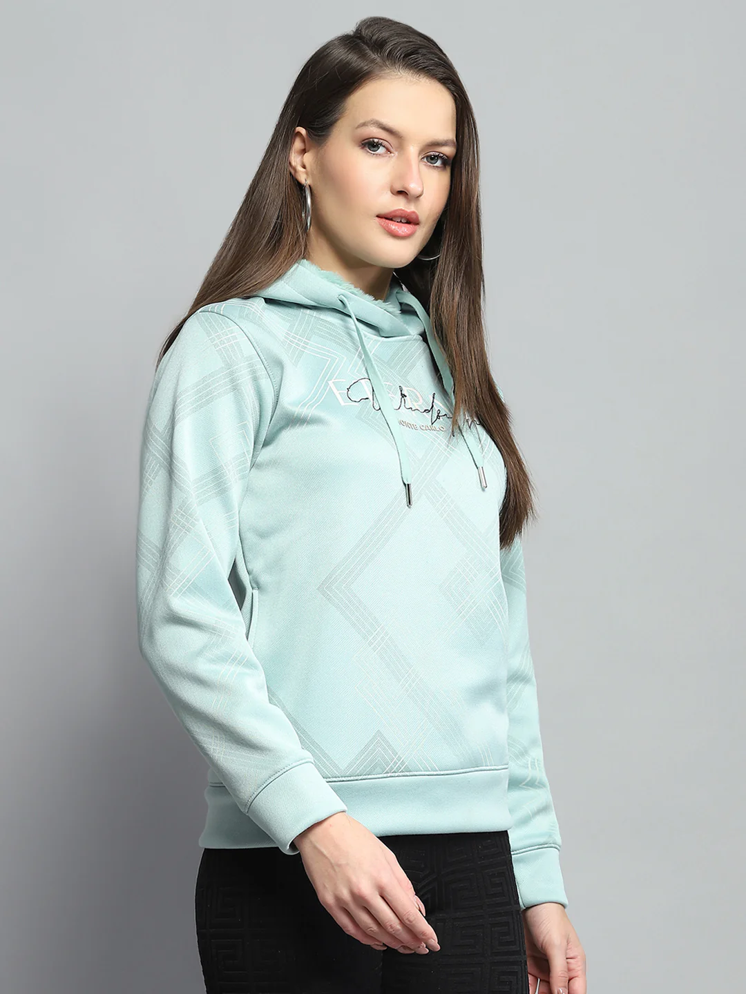 Women Green Printed Hooded Full Sleeve Sweatshirt - Image 4