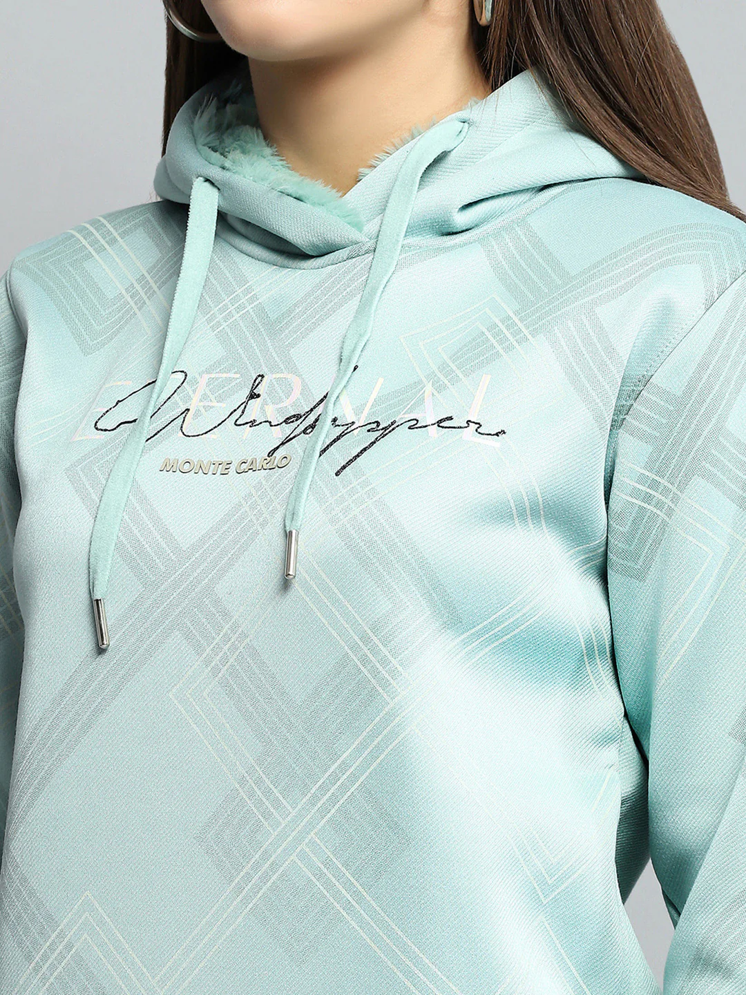 Women Green Printed Hooded Full Sleeve Sweatshirt - Image 7