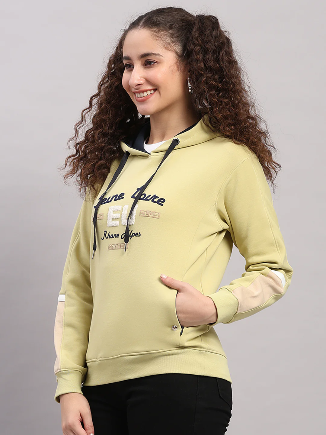 Women Green Printed Hooded Full Sleeve Sweatshirt - Image 3