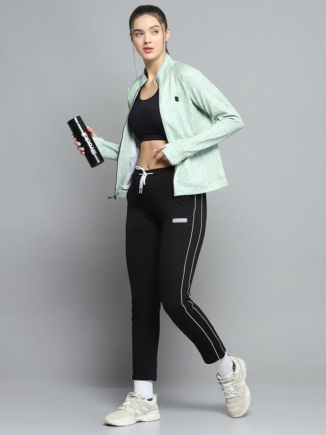 Rock.it Women Green Printed Mock Neck Full Sleeve Sweatshirt - Image 2