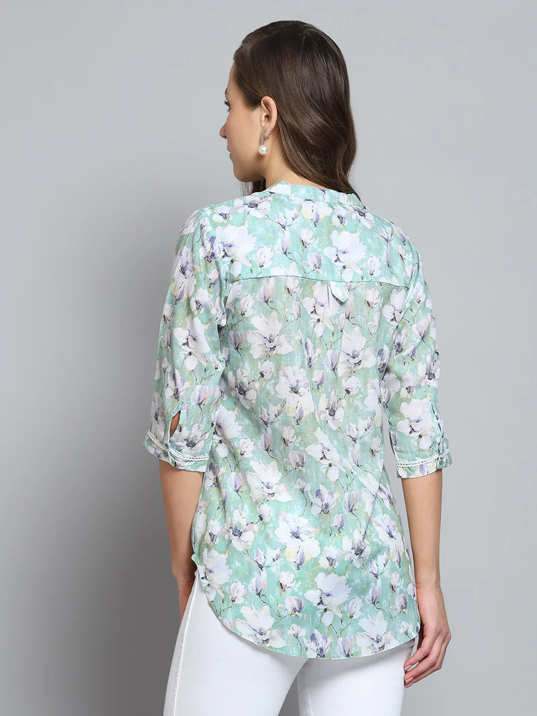 Women Green Printed Round Neck 3/4th Sleeve Top - Image 5