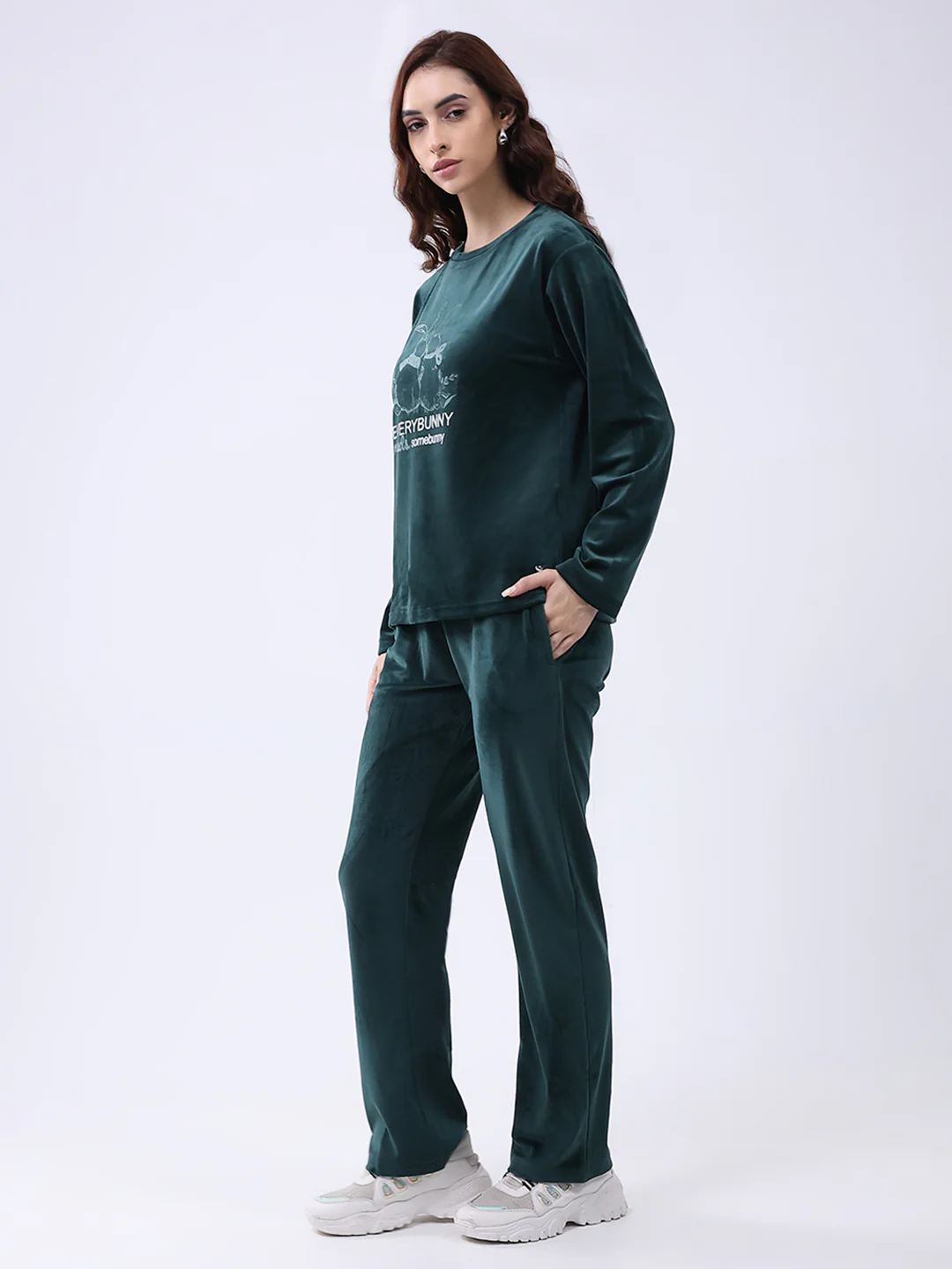 Women Green Printed Round Neck Full Sleeve Lower Set - Image 3