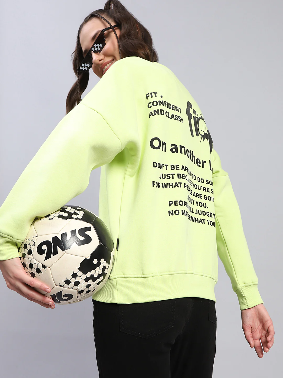 Rock.it Women Green Printed Round Neck Full Sleeve Sweatshirt - Image 6