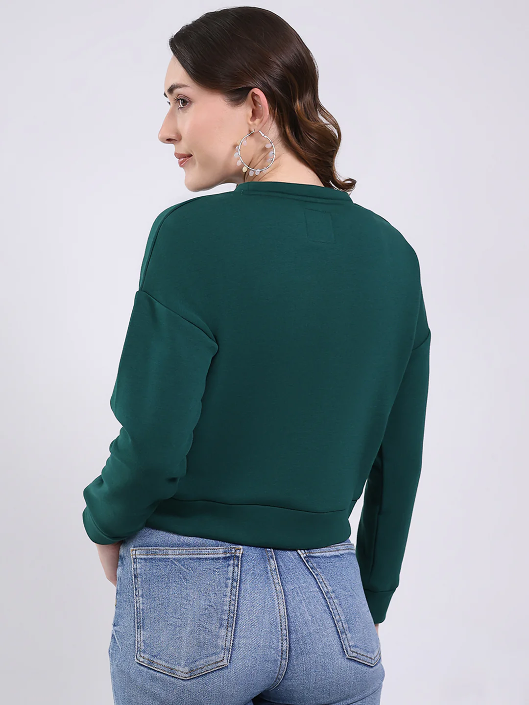 Women Green Printed Round Neck Full Sleeve Sweatshirt - Image 5