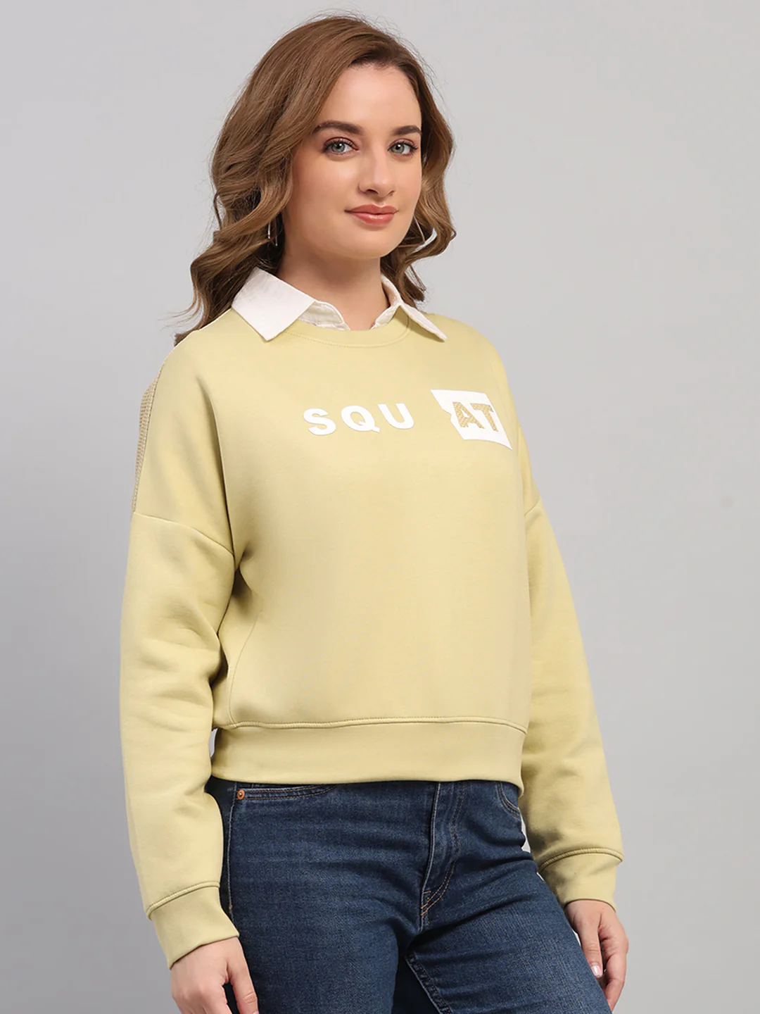 Women Green Printed Round Neck Full Sleeve Sweatshirt - Image 4