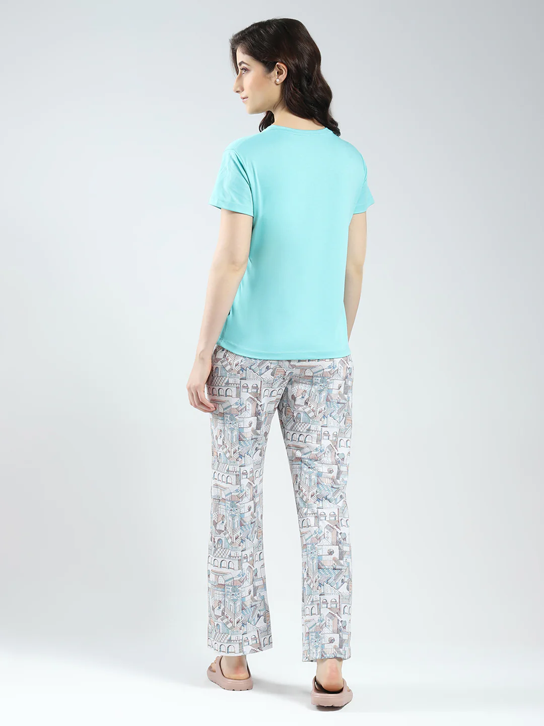 Women Green Printed Round Neck Half Sleeve Lower Set - Image 6