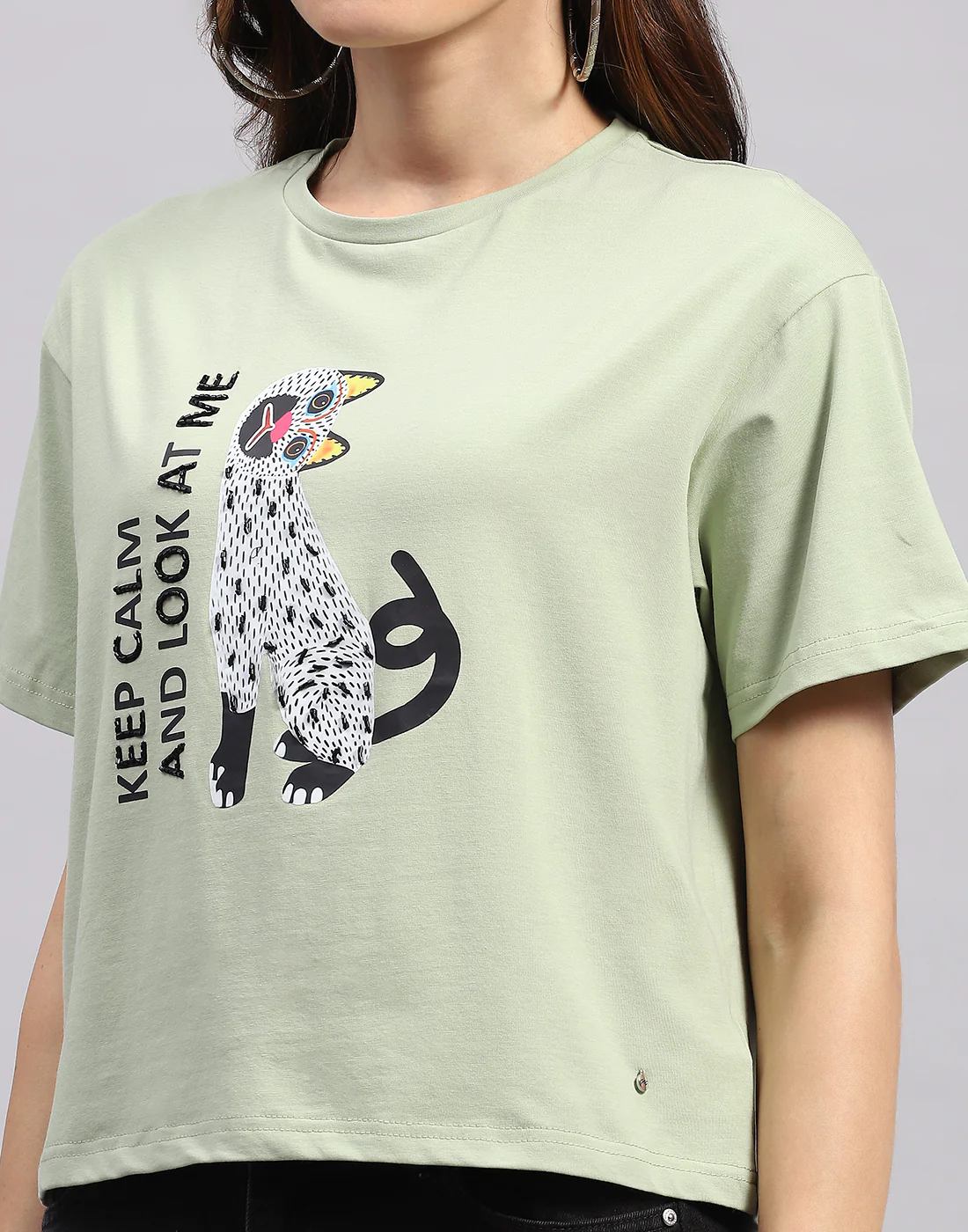 Women Green Printed Round Neck Half Sleeve Top - Image 6