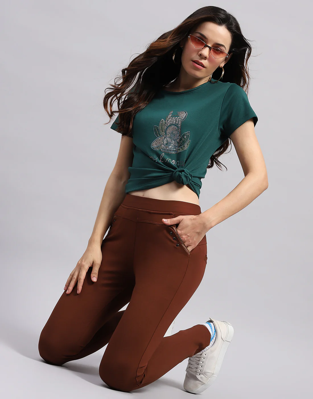 Women Green Printed Round Neck Half Sleeve Top - Image 7