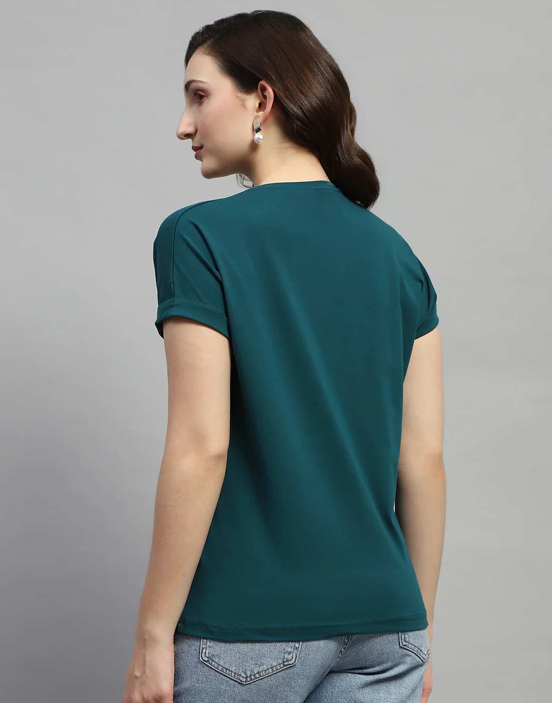 Women Green Printed Round Neck Half Sleeve Top - Image 5
