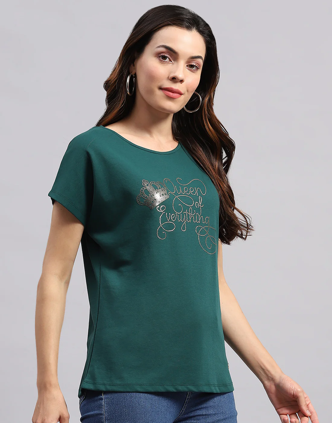 Women Green Printed Round Neck Half Sleeve Top - Image 4