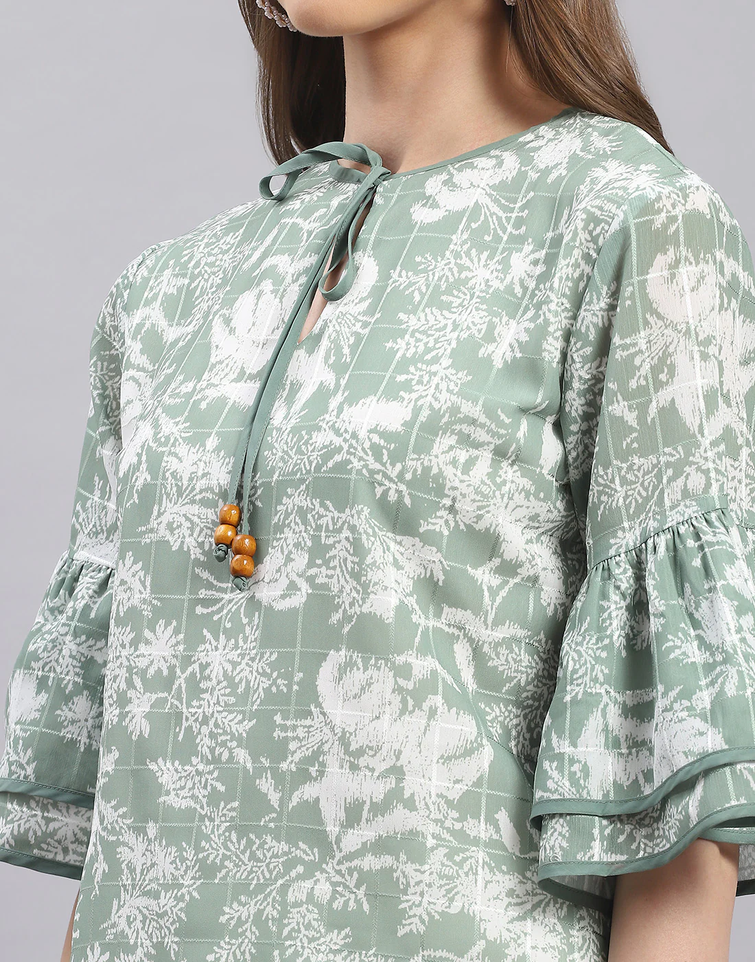 Women Green Printed Round Neck Half Sleeve Top - Image 6