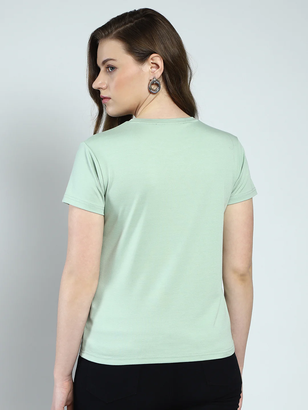 Women Green Printed Round Neck Half Sleeve Top - Image 5