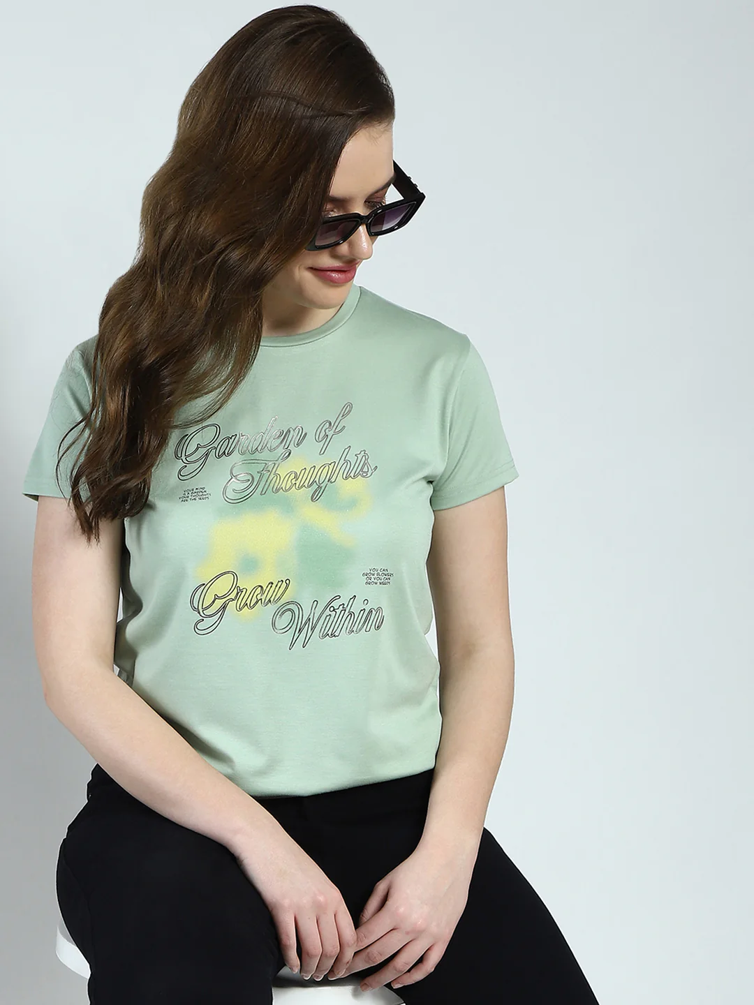 Women Green Printed Round Neck Half Sleeve Top - Image 6