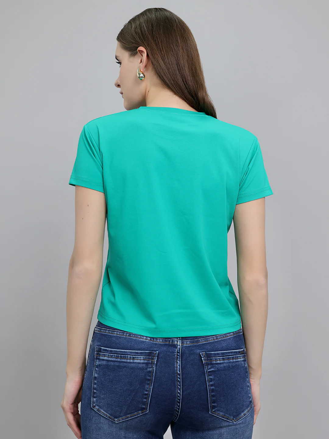 Women Green Printed Round Neck Half Sleeve Top - Image 4